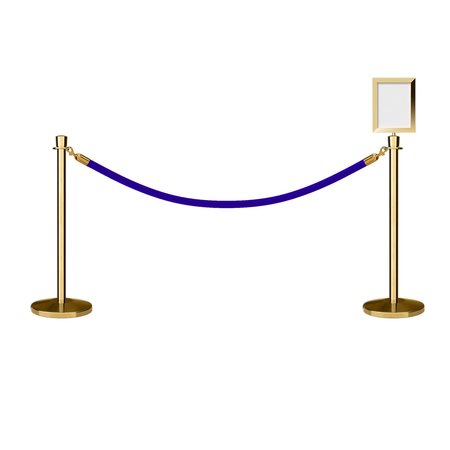 MONTOUR LINE Stanchion Post & Rope Kit Pol.Brass, 2CrownTop 1Blue Rope 8.5x11V Sign C-Kit-1-PB-CN-1-Tapped-1-8511-V-1-PVR-BL-PB